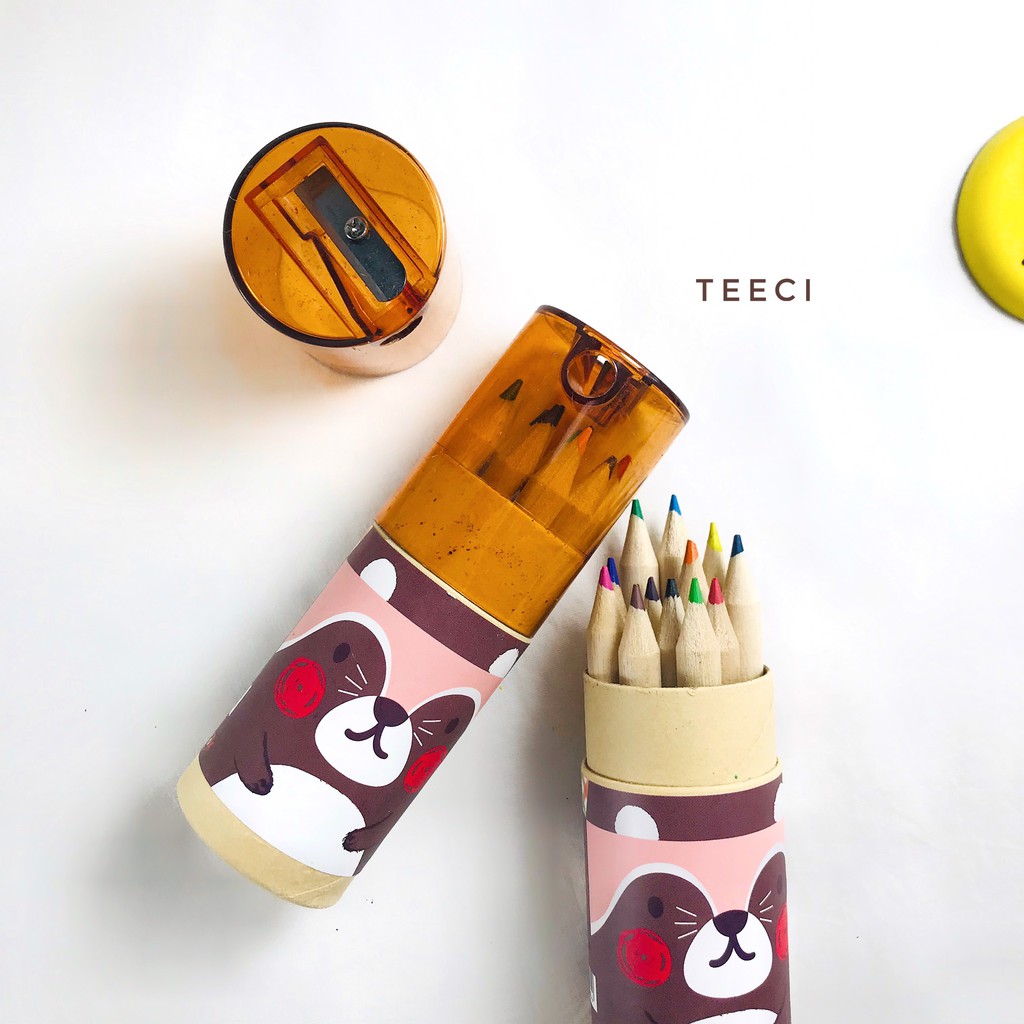 &lt;Ảnh Thật Shop Chụp&gt; Bộ 12 Bút Chì Mỹ Thuật Màu Kèm Hộp Giấy Đựng Siêu Xinh Trang Trí Bàn Học D167