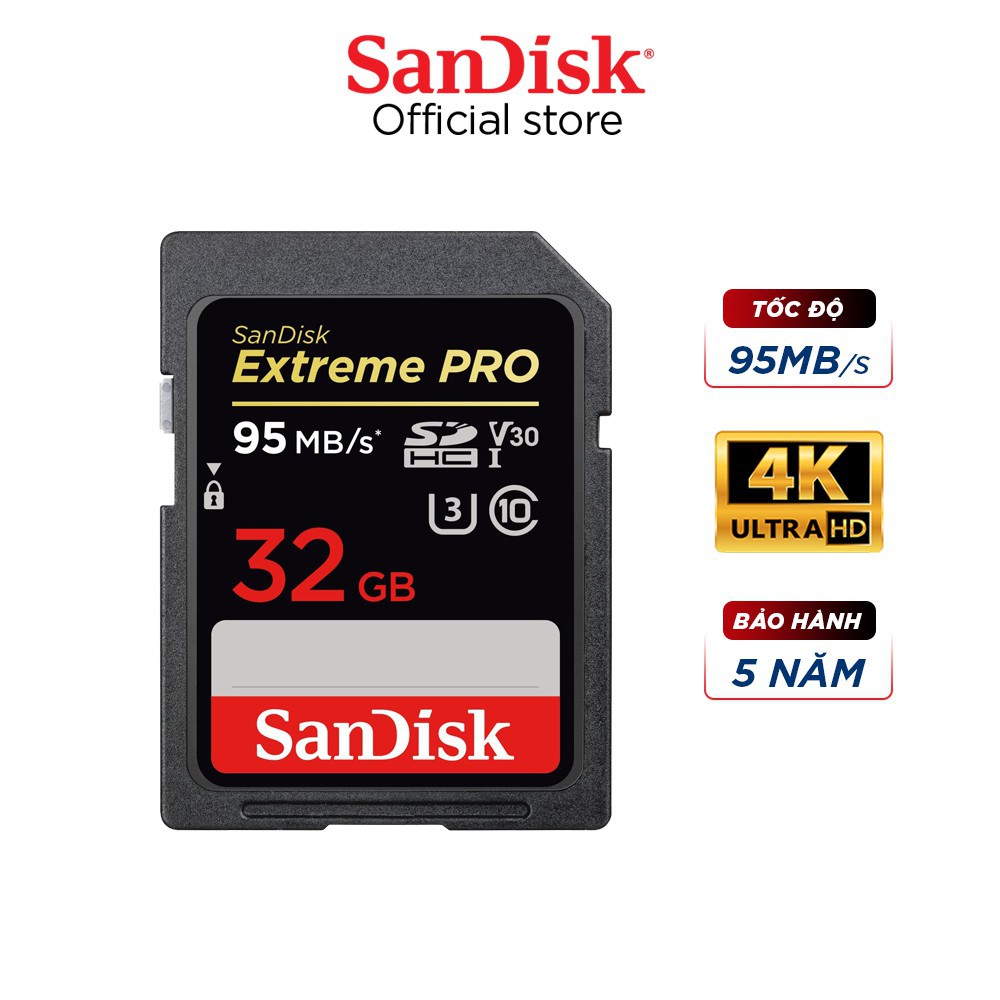 Thẻ nhớ Máy Ảnh SDHC SanDisk Extreme Pro 633x 32GB Class 10 UHS-I U3 95MB/s (Đen)