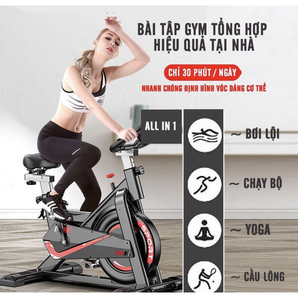 Xe đạp tập thể dục, xe đạp gym, xe đạp an toàn với trẻ em, tặng đồng hồ hiển thị, tặng máy đo nhịp tim, bảo hành 12 thán