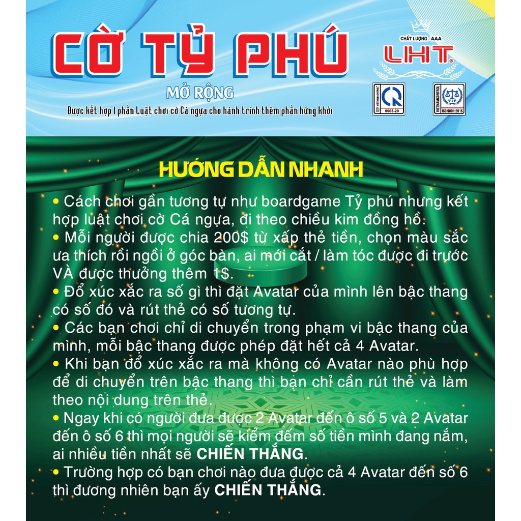 Boardgame cờ tỷ phú LIÊN HIỆP THÀNH chính hãng, phiên bản mở rộng, Trò chơi thẻ bài vui nhộn trí tuệ