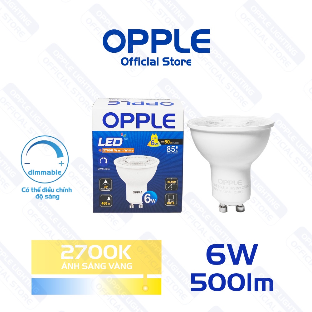 Bóng Đèn Chiếu Điểm OPPLE LED Ecomax GU10 Ánh Sáng Vàng 2700K Góc Chiếu 36 Độ - Hiệu Suất Sáng Và Tuổi Thọ Cao