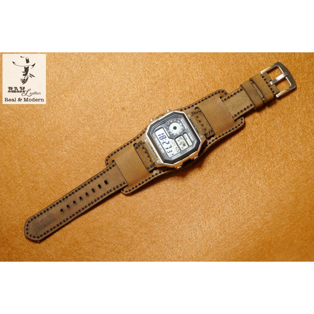 Dây Casio AE 1200 da bò đen RAM Leather B2 1952 - tặng khóa chốt và cây thay dây