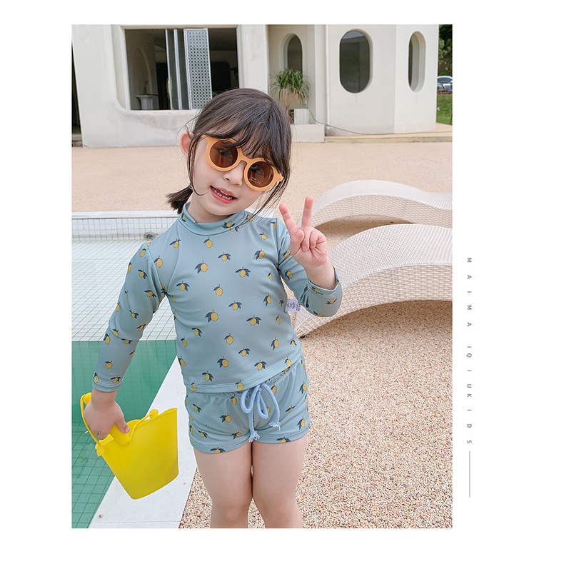 Set đồ bơi ngắn dài tay chống nắng in hoa dễ thương phong cách Hàn Quốc thời trang đi biển cho bé gái