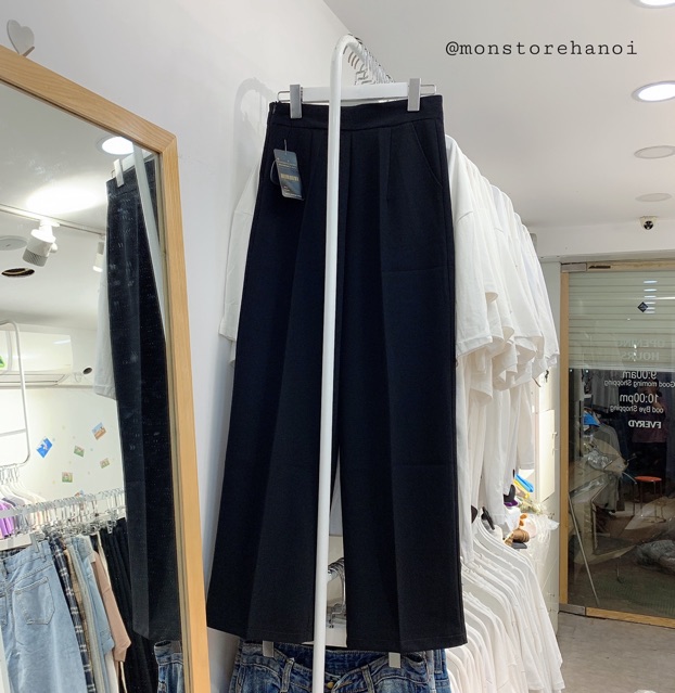 200216 Quần vải ống suông nữ ulzzang chất tuyết mưa màu đen có size (khoá hông) | BigBuy360 - bigbuy360.vn