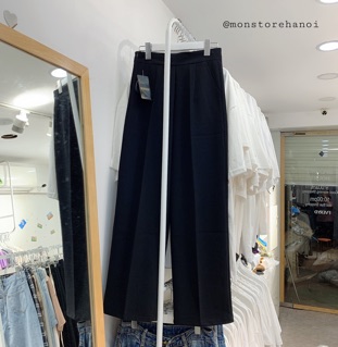 200216 Quần vải ống suông nữ ulzzang chất tuyết mưa màu đen có size (khoá hông)