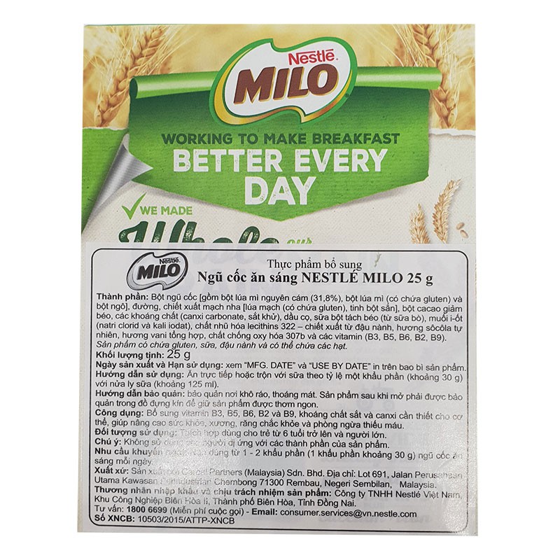 Combo 2 Hộp Ngũ Cốc Ăn Sáng Nestle Milo 25g