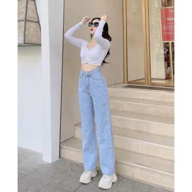 Quần bò ống suông 4 màu trơn hot basic vintage tiểu thư xuongmayanhthu269 👉  Jeans chất co giãn đẹp