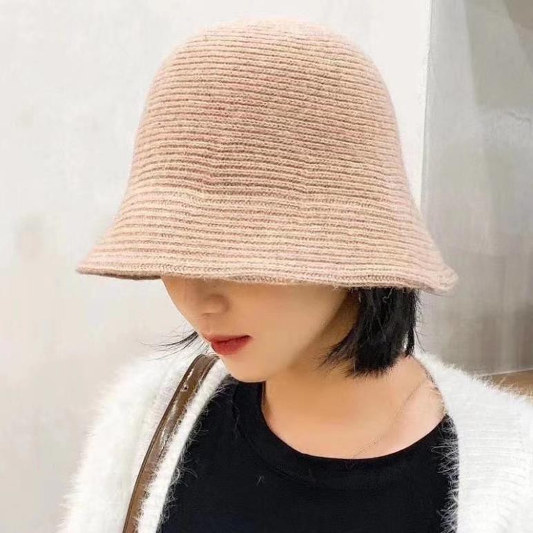 Mũ Bucket len Phong cách Retro Hàn Quốc Nón xô Bucket Len trơn Thu Đông Giữ ấm Nhật Bản Cá tính xịn