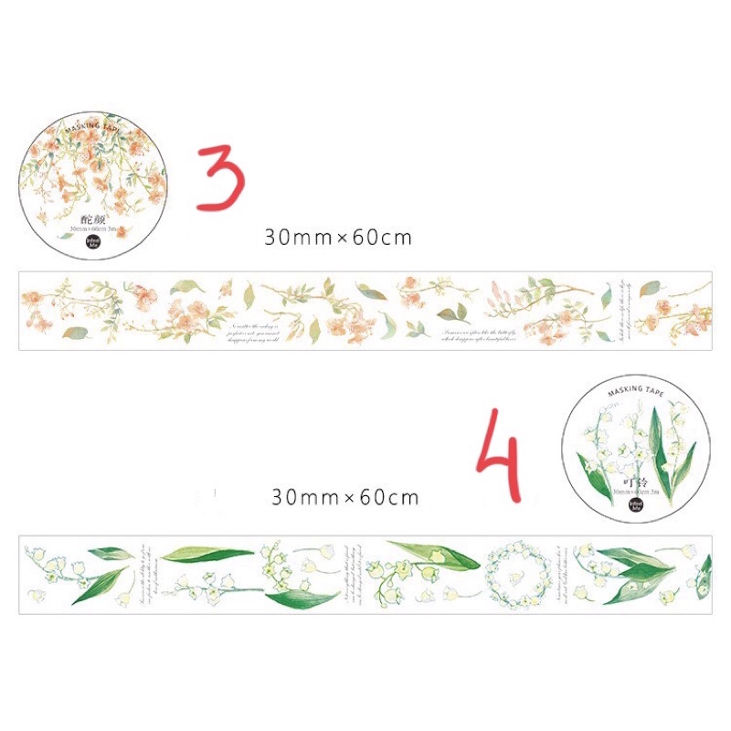 (Chiết theo chu kỳ) 10 mẫu băng dính washi tape thiên nhiên hoa lá