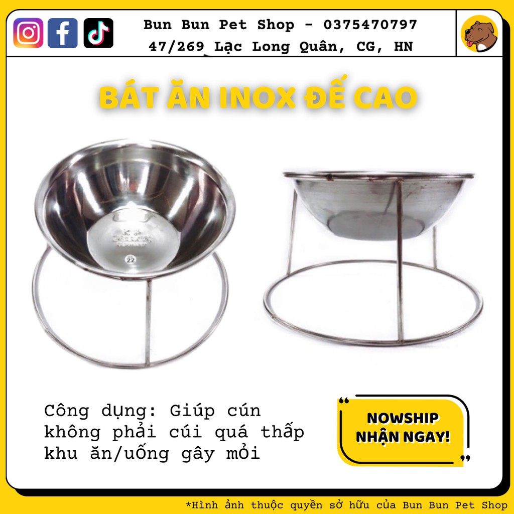 Bát ăn inox đế cao có chân cho chó