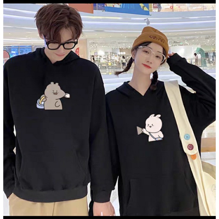 Áo hoodie đôi ( giá bán 2 cái ) gấu véo má, chất nỉ bông mịn , dày 105