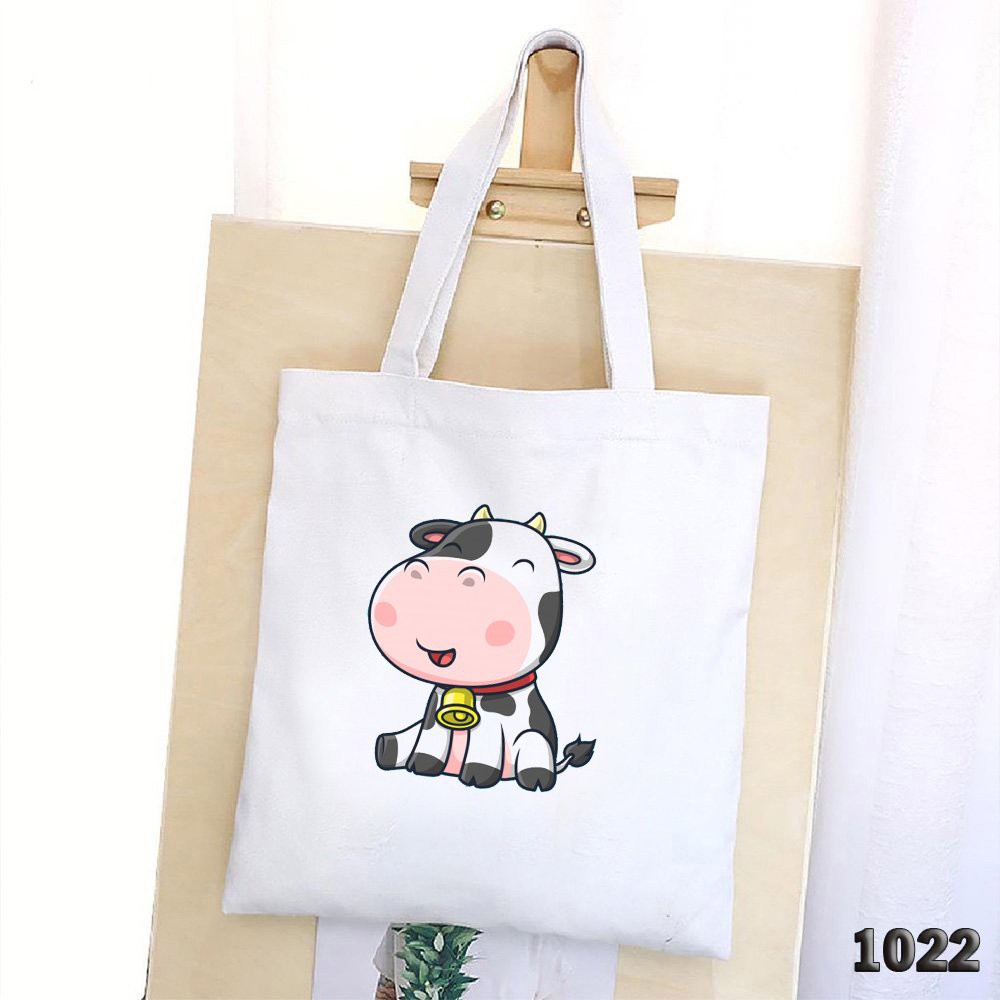 Túi Tote Trắng Vải Canvas Cao Cấp 1022 485 Bò Sữa Chuông Vàng Dễ Thương