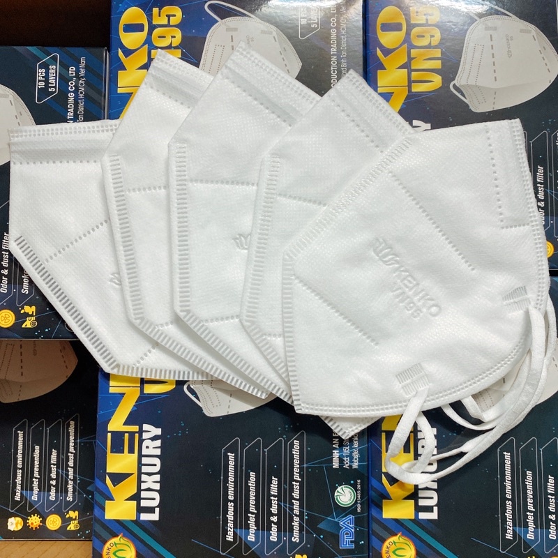 Khẩu trang N95 Hiệu Kenko hàng luxury 5 lớp chống bụi mịn PM2.5, có kẹp kim loại chắc chắn ở sống mũi