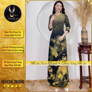 Áo Dài Phượng Hoàng Chấm Bi Sang Trọng, Lụa Habutai Mềm Mại Co Dãn K200 Đen - Áo Dài Xuân Quỳnh