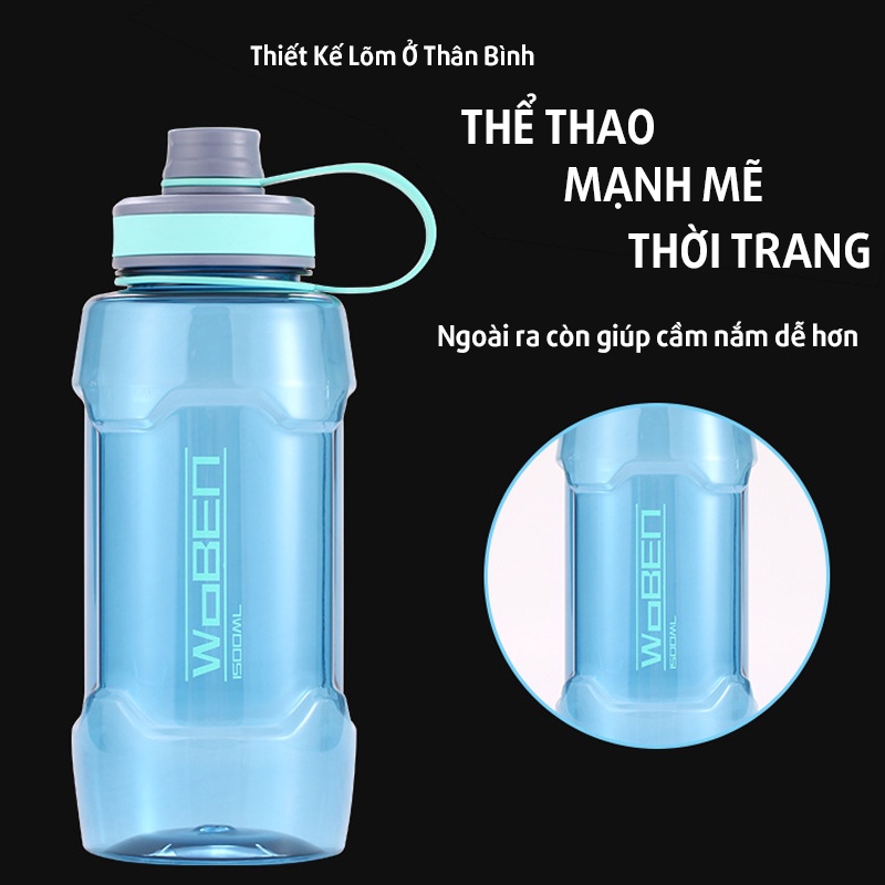 Bình nước thể thao tập GYM YOGA chịu nhiệt an toàn dung tích lớn 1.5L chính hãng mr.Go Sport MG44