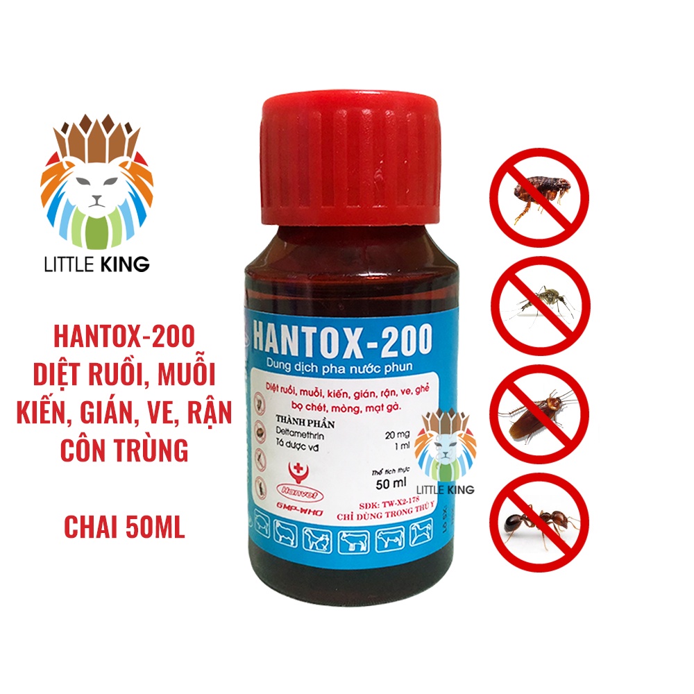 Thuốc diệt muỗi, diệt ruồi, diệt ve cho chó, thú nuôi Hantox 200 50ml, thuốc xịt muỗi, xịt ruồi trong nhà và chuồng trại