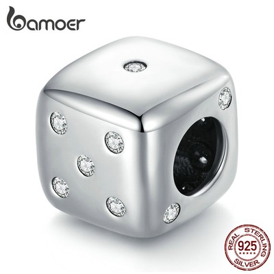 Hạt charm BAMOER bằng bạc 025 hình xúc xắc trang trí vòng tay/vòng cổ DIY
