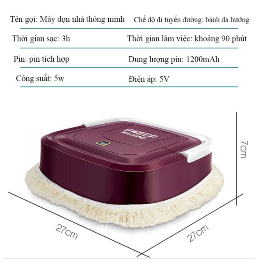 Robot quét dọn nhà cửa thông minh mini (quét dọn+ hút bụi+ lau sàn)