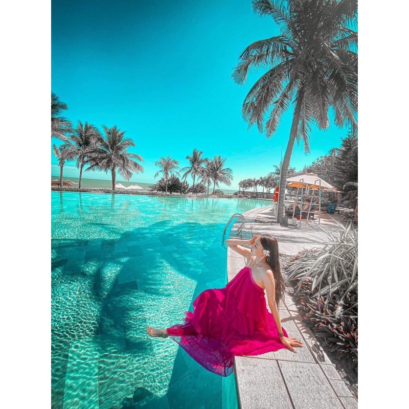 Đầm maxi voan xếp tầng cổ yếm xích | BigBuy360 - bigbuy360.vn