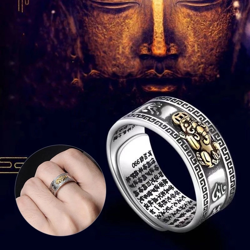 Nhẫn Phong Thủy Hình Tỳ Hưu Cổ Điển Có Thể Điều Chỉnh Kích Thước Thời Trang Unisex