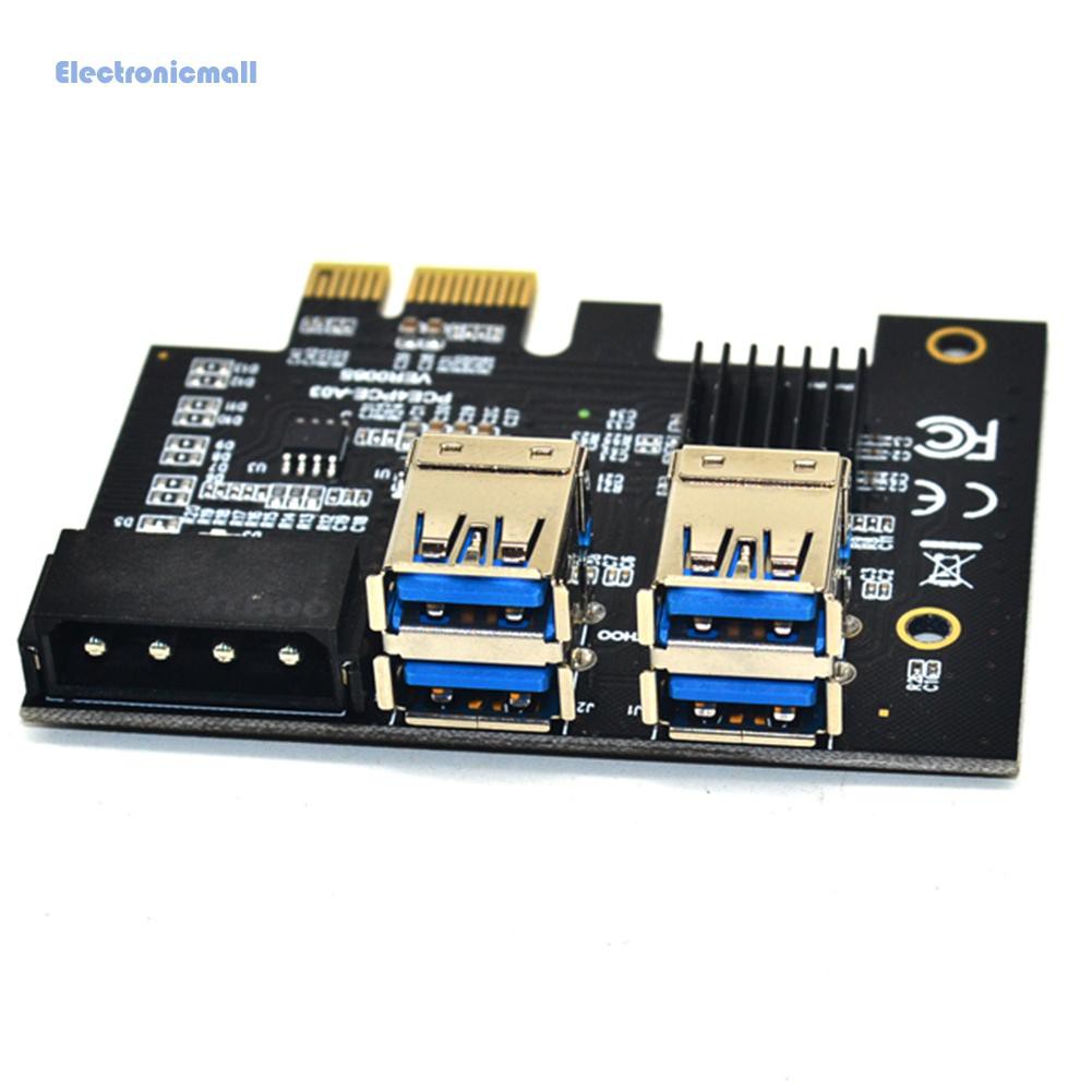 ElectronicMall01 PCI-E to PCIe Adapter 1x to 16x 1 to 4 USB 3.0 Riser for BTC Mining Molex 4 Pin