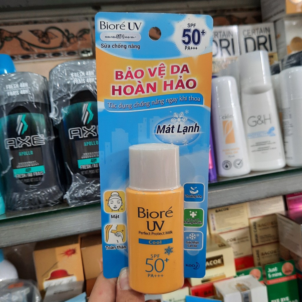 KEM CHỐNG NẮNG BIORE UV PERFECT BLOCK MILK COOL SPF 50 PA+++ 25ml | BigBuy360 - bigbuy360.vn