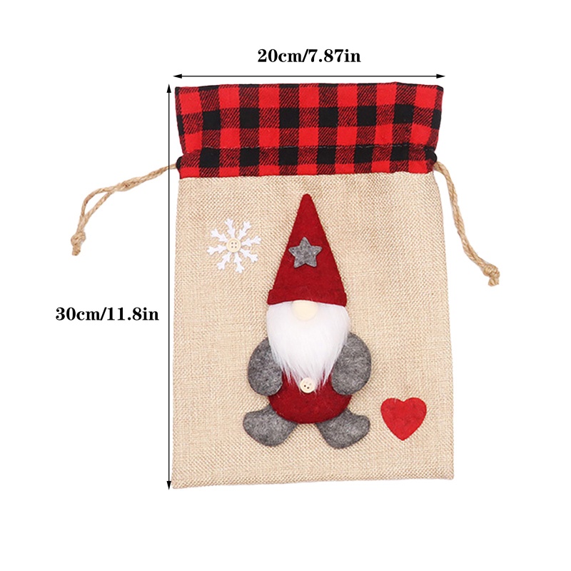 Túi Dây Rút Vải Lanh Đựng Quà Giáng Sinh / Kẹo Hình Búp Bê Vô Diện / Ông Già Noel