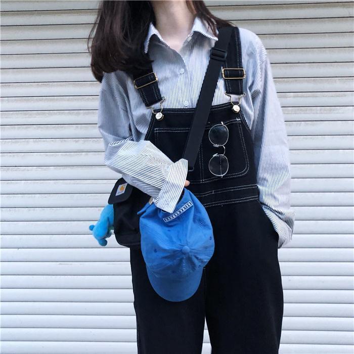 Quần Yếm Denim Ống Rộng Màu Đen Ống Rộng Phong Cách Hàn Quốc Retro Thời Trang Cho Nữ Mới