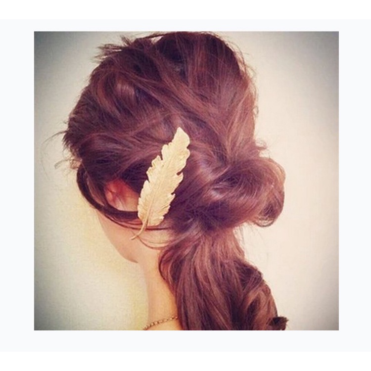 Kẹp Tóc Kim Loại Hình Lông Vũ Phong Cách Âu Mỹ Cho Nữ