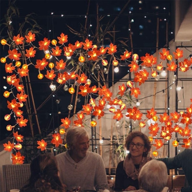 Dây Đèn LED Chạy Bằng Pin Hình Lá Phong / Bí Ngô Trang Trí Lễ Tạ Ơn