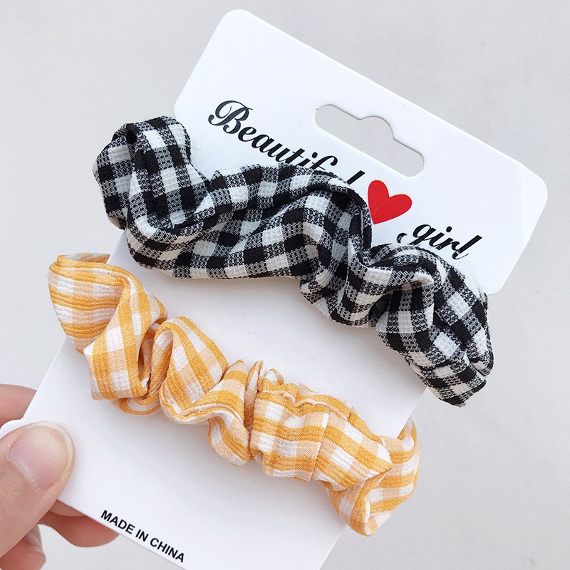 Dây cột tóc Scrunchies kẻ sọc caro, hoa quả BT1