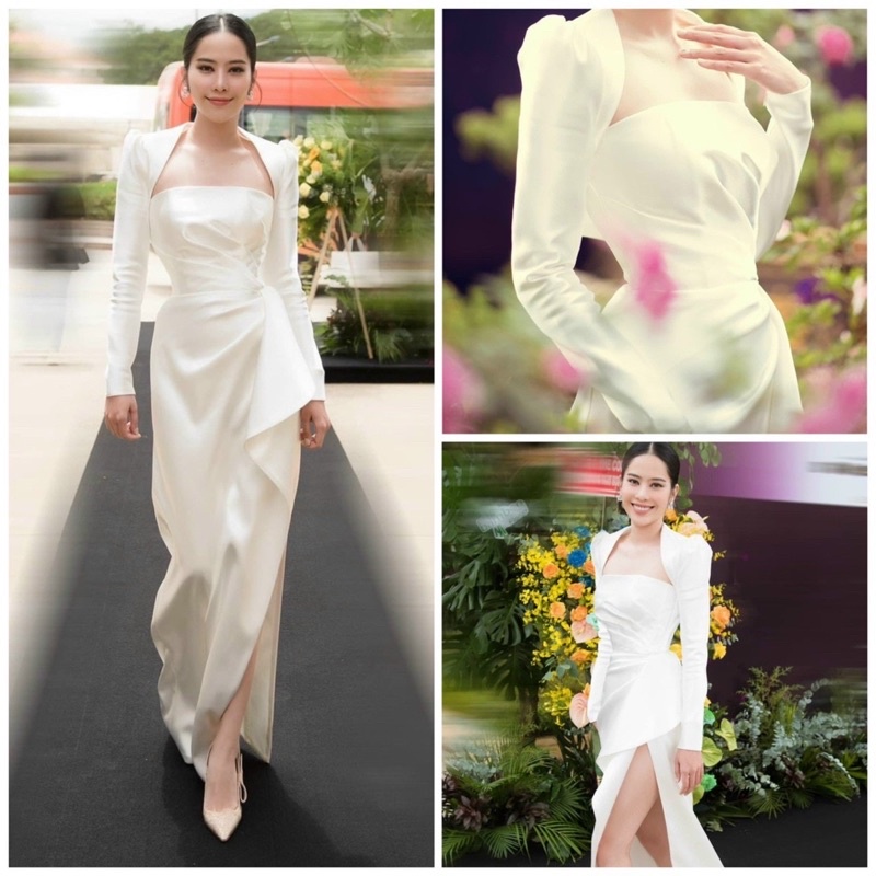 MS1271y ĐẦM CỔ U XẺ TÀ PHỐI BÈO  ( đầm cúp ngực, áo khoác rời )