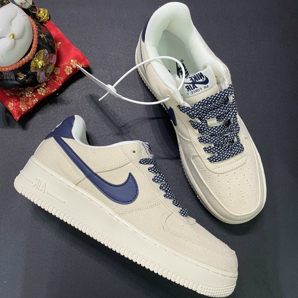 Giày Af1 cavas navy , Giày air force 1 be sữa tích xanh thể thao nam nữ full size full phụ kiện