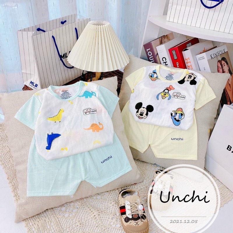 Bộ cộc tay bé trai bé gái, Bộ cộc tay Unchi chính hãng vải thông hơi in họa tiết hoạt hình dễ thương cho (CT8)