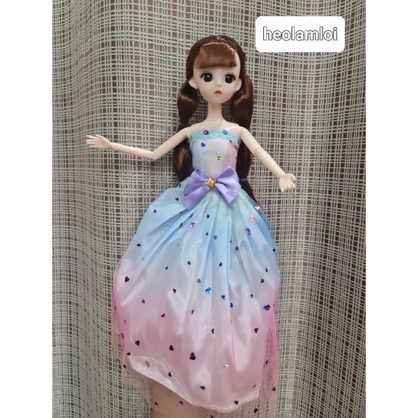 Búp bê có khớp mắt thủy tinh tóc dài, dày, size 30cm