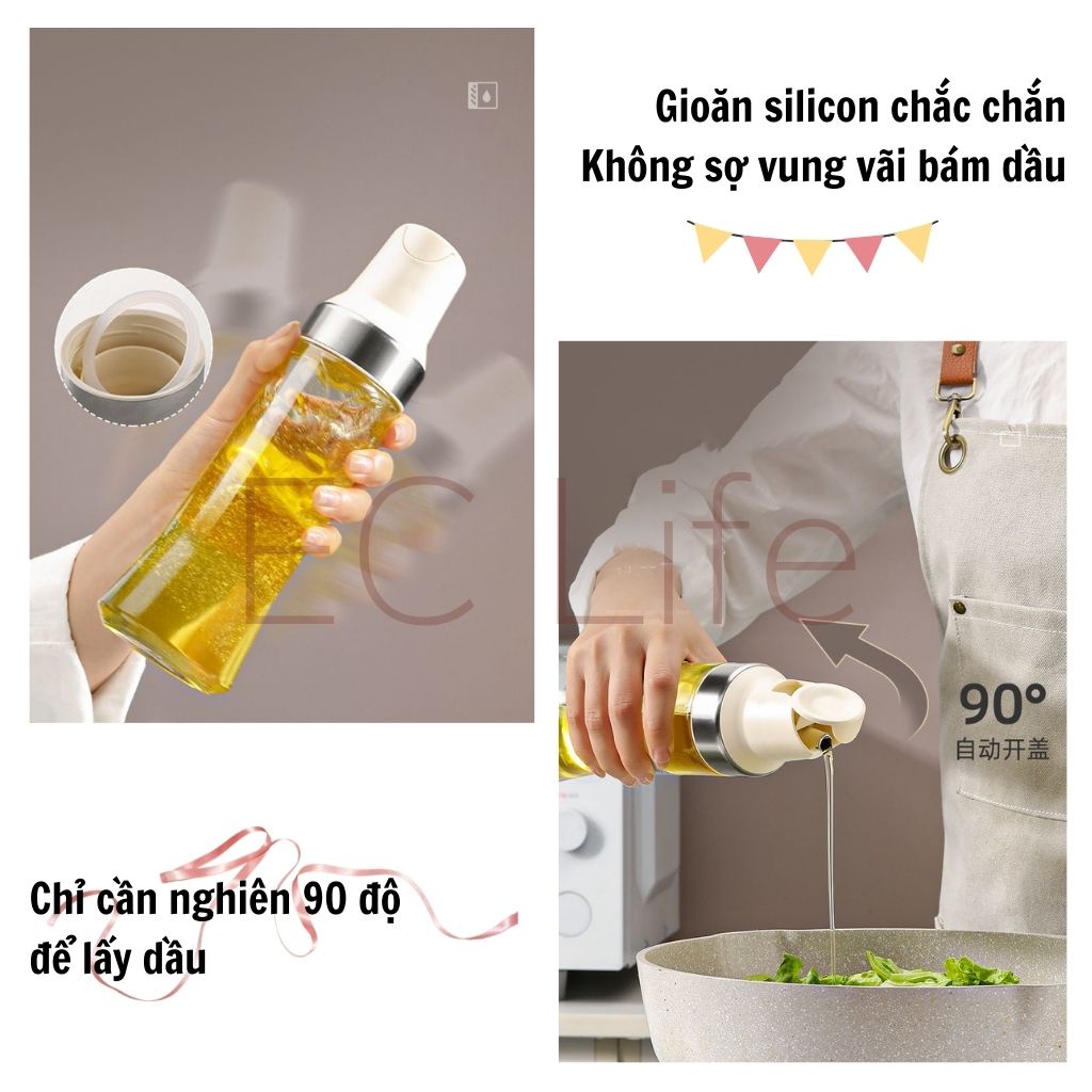Chai đựng dầu ăn, Bình đựng dầu ăn bằng thủy tinh cao cấp Carl màu trắng dung tích 500ml  EC Life 0205