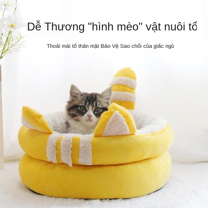 Chất độn chuồng cho mèo mùa đông đỏ 4 Ổ phổ thông Loại cũi ngủ có thể tháo rời và giặt được. đẻ thú cưng thoải m