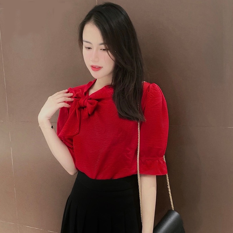Áo Sơ Mi Nữ Kiểu Công Sở Tay Lỡ Nơ Cổ - Màu Trắng Đỏ Hồng Be Vàng Xanh Đen - Hanlly Fashion Thời Trang Nữ - A31