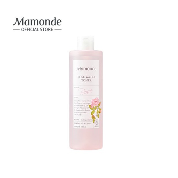 Nước hoa hồng cung cấp độ ẩm [Mamonde] Rose Water Toner 500ml (Tặng kèm 20 bông tẩy trang đắp mặt nạ)