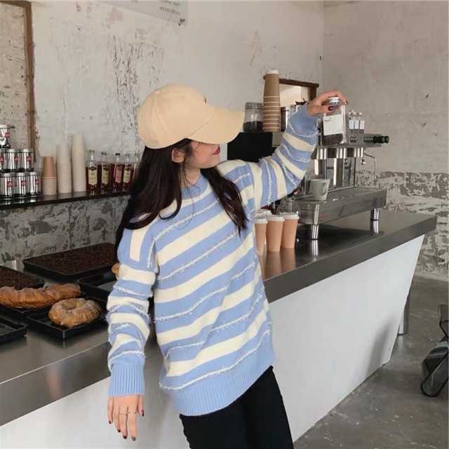 Áo len kẻ ngang chất dày mịn Ulzzang Hàng Quảng Châu