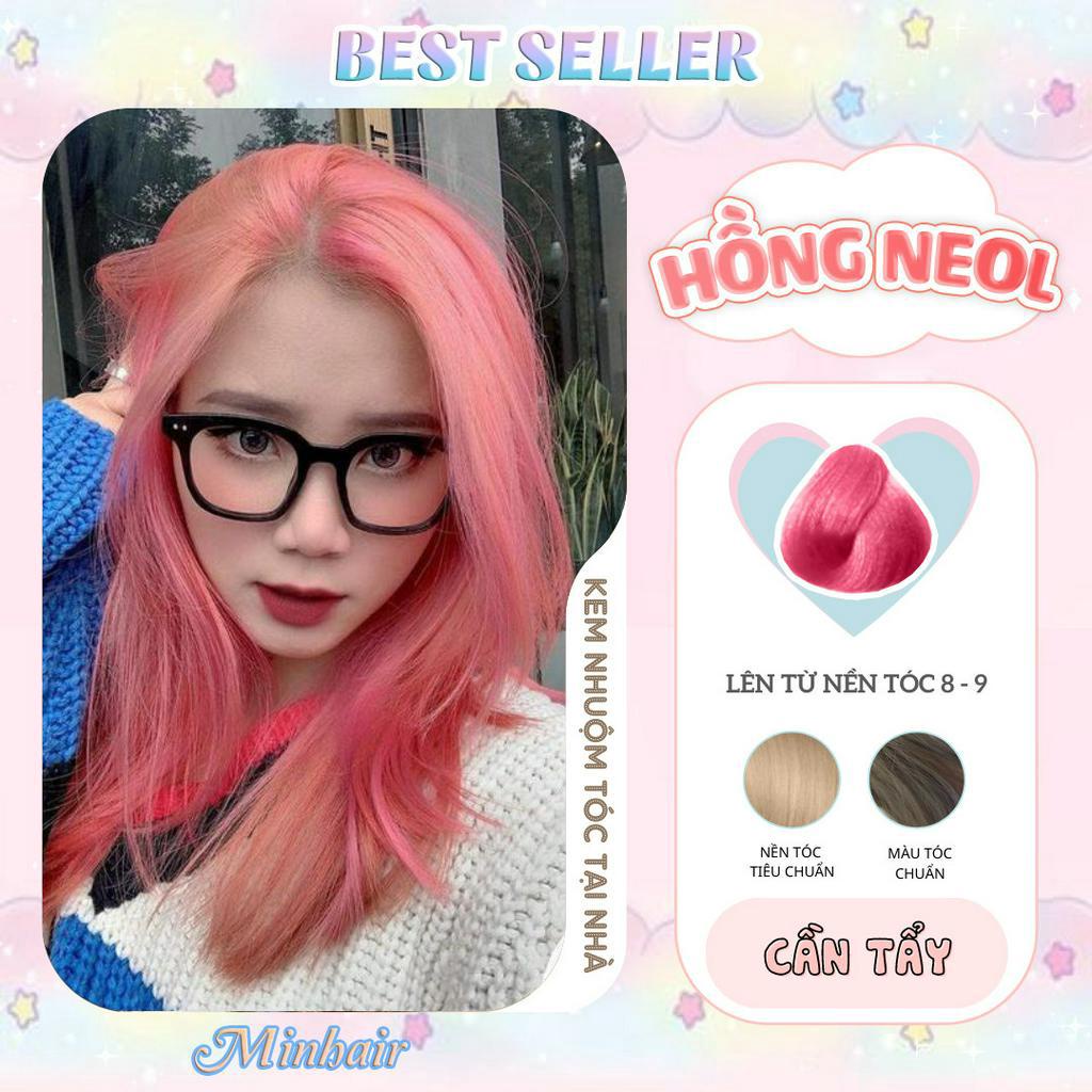 Thuốc nhuộm tóc Hồng, Thuốc nhuộm tóc màu Hồng Neol, MIN.HAIR, tặng kèm oxy trợ dưỡng và bao tay