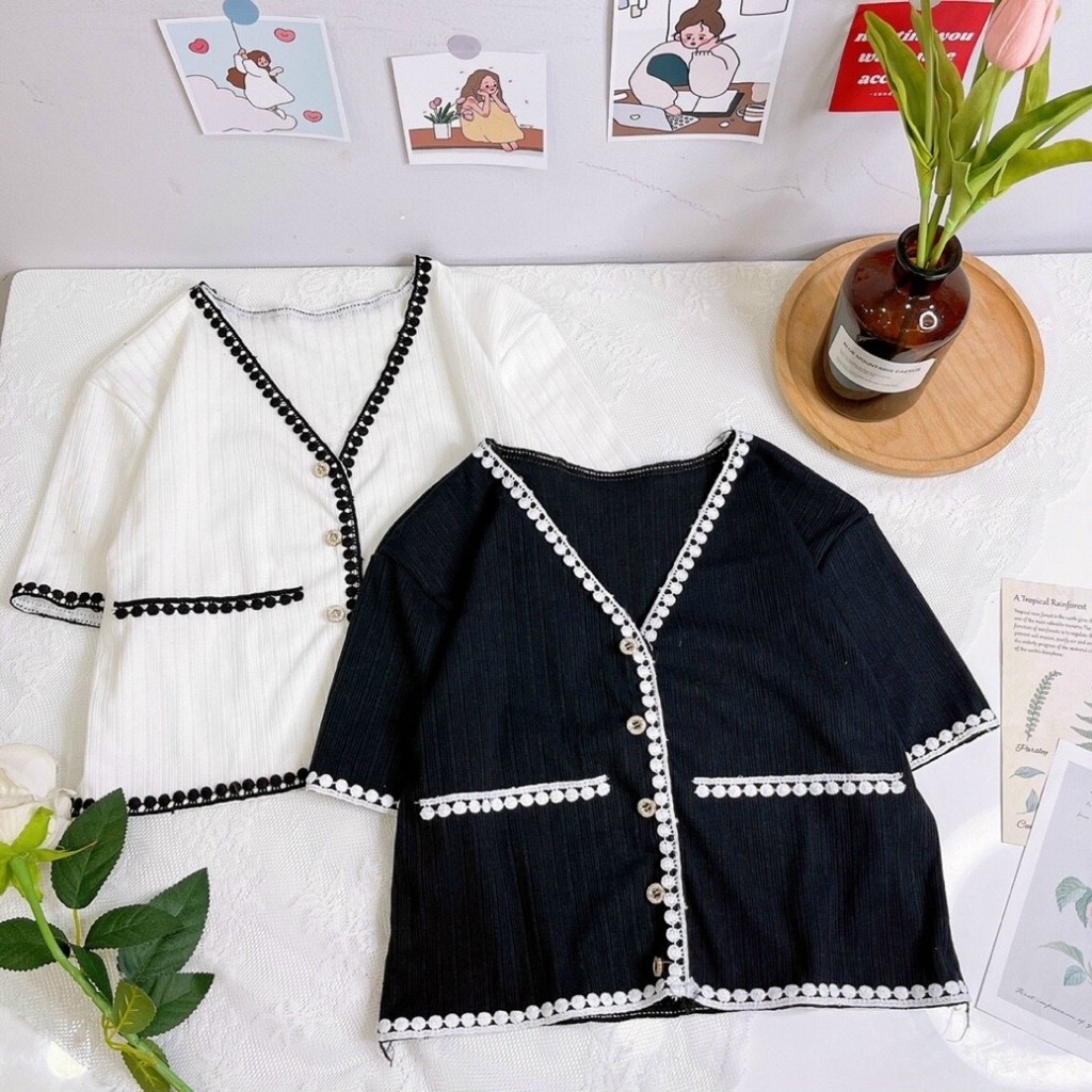 Áo Kiểu Nữ Cổ V Ngắn Tay GenY Áo Croptop Nữ Kiểu Sơ Mi Chất Len Tăm Mềm Mịn | BigBuy360 - bigbuy360.vn