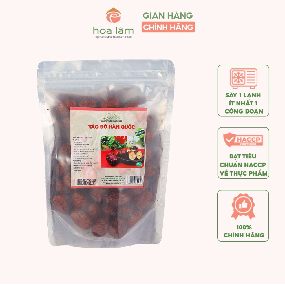 Táo đỏ hữu cơ Hàn Quốc sấy khô Hoa Lâm giàu dinh dưỡng, giúp bổ sung khí huyết 300g 1000g