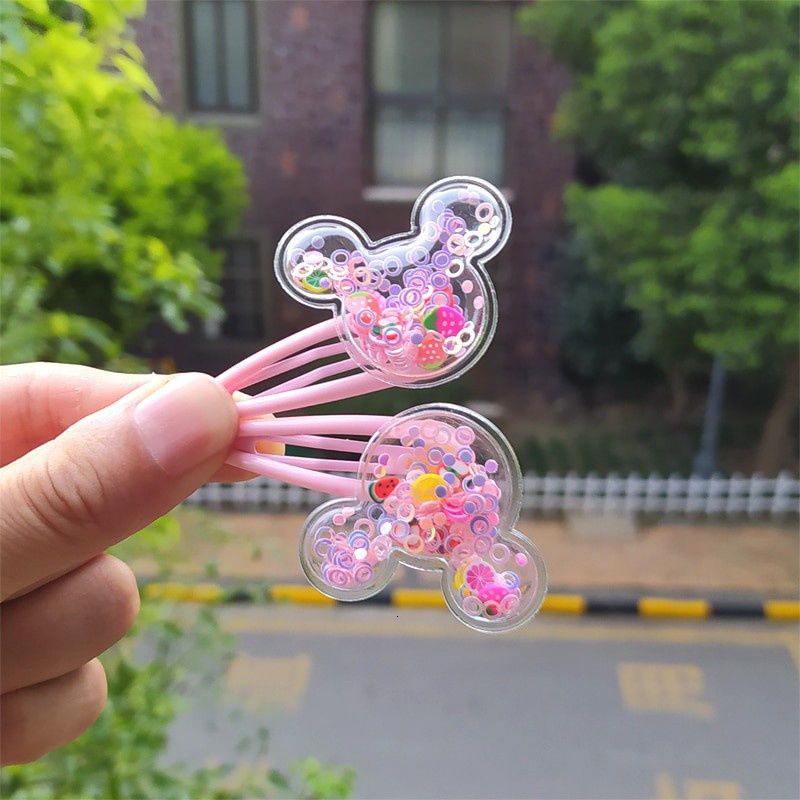 Bộ 2 chiếc kẹp tóc trong suốt hình chú chuột có đính kim sa dễ thương cho bé gái