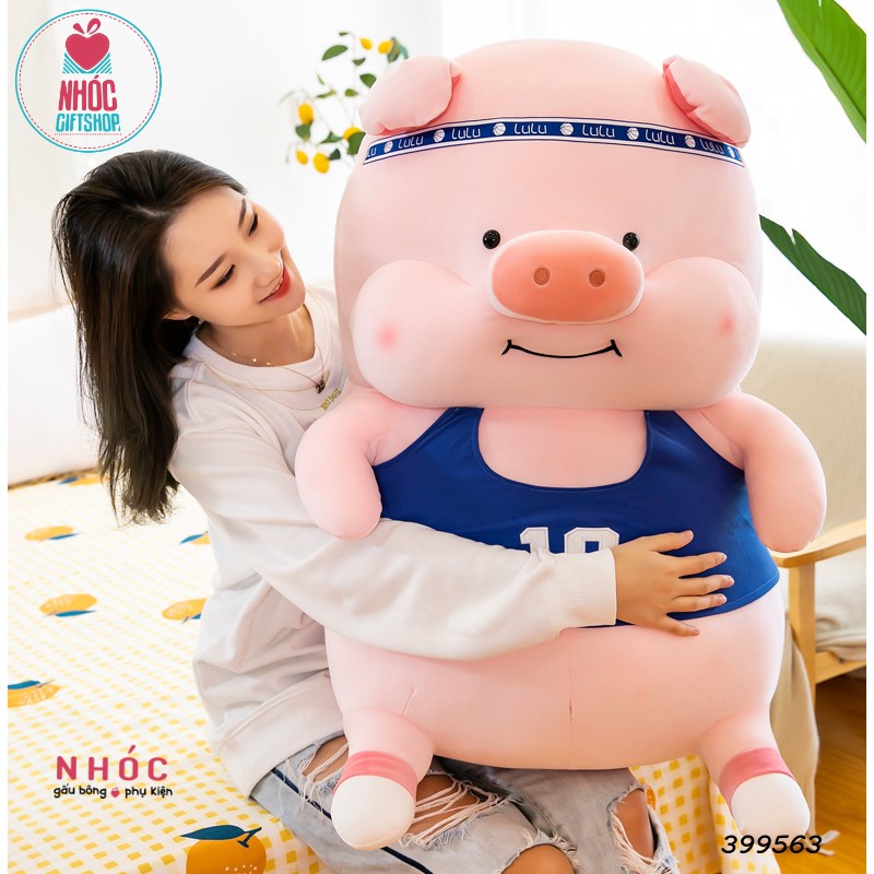 Thú Bông Heo Lulu Mặc Áo Số 10 Lông Mịn Ngồi 2 Màu (Xanh - Đỏ) - NHÓC