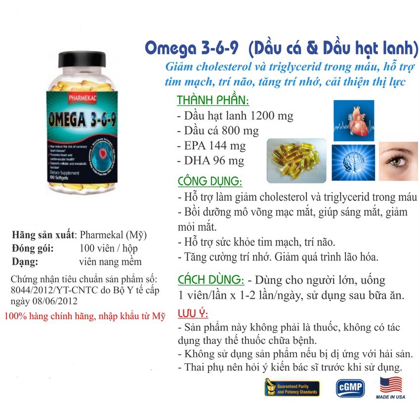 Viên Uống Dầu Cá Omega 3-6-9 PHARMEKAL Hộp 100 Viên | BigBuy360 - bigbuy360.vn