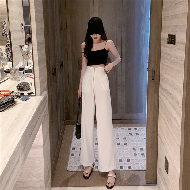 QUẦN SUÔNG CẠP CAO GEN BỤNG KHÓA TRƯỚC CẠP LIỀN,QUẦN VẢI ỐNG RỘNG SIÊU HÁCH DÁNG