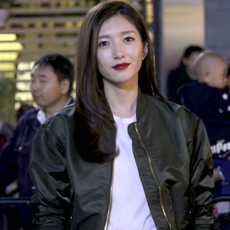 Fleece-lined 2022 autumn and winter New Jiang Shuying same style pilot jacket all-match thickened short coat baseball suit for women