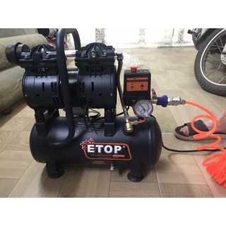 Máy thổi hơi khí nén sạch giảm âm không dầu mini ETOP 9L-Công suất 600W-Tặng kèm dây xoắn hơi 9m và xì khô