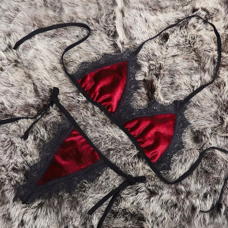 BK036 - Bộ đồ lót vải nhugn phối ren sexy gợi cảm gồm quần lót nữ lọt khe và áo lót - KELLYWANG